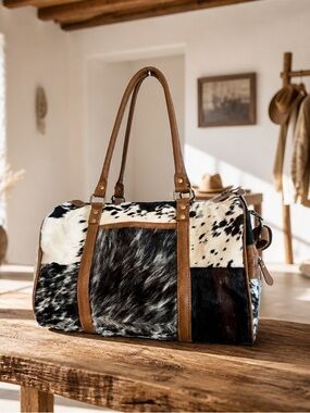 Myra Bag Cowhide Leather Mini Weekender Duffel Bag Western Overnight Boho Duffle